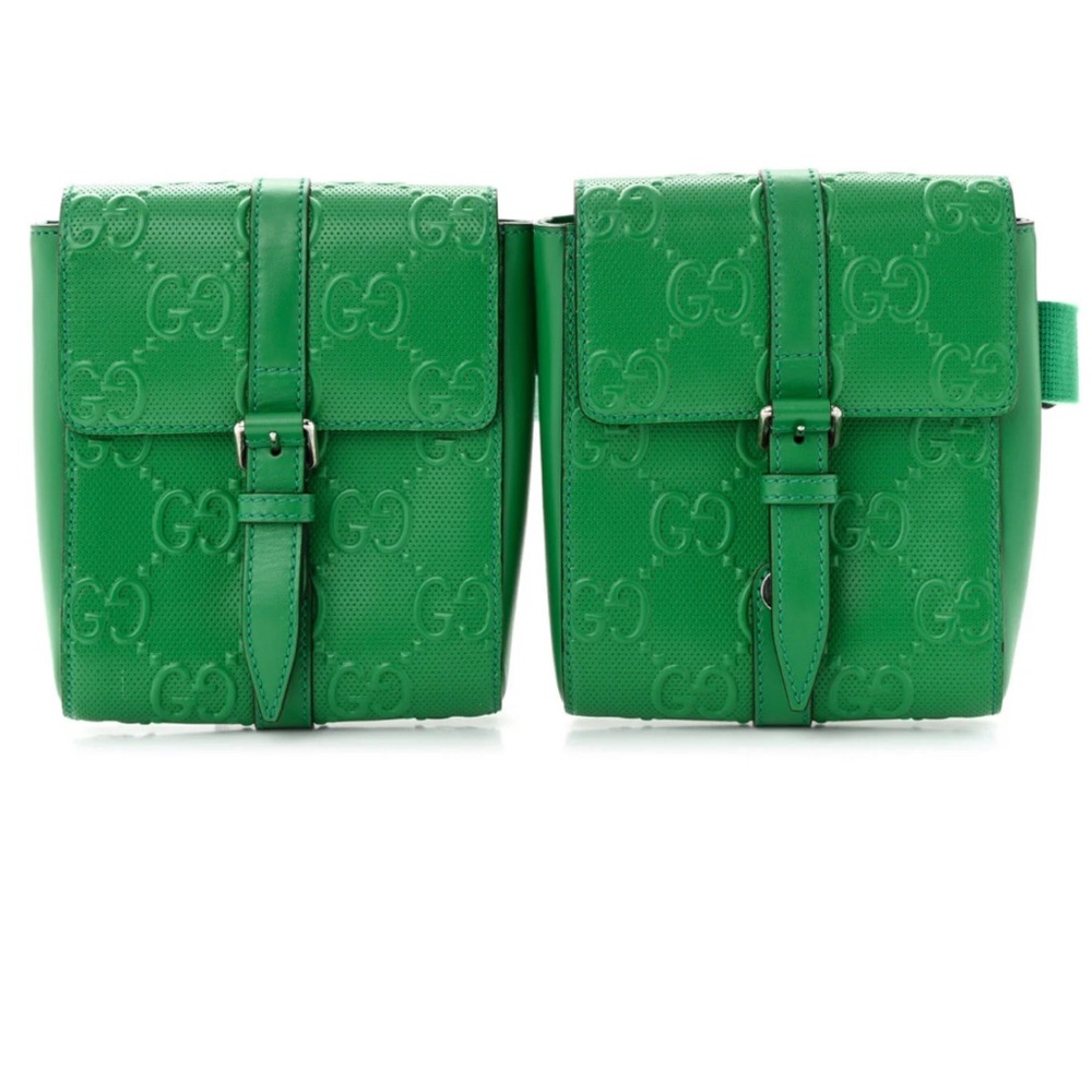 Gucci Calfskin Gg Tennis Embossed 2 Detachable Pouch Belt Bag In Shamarock